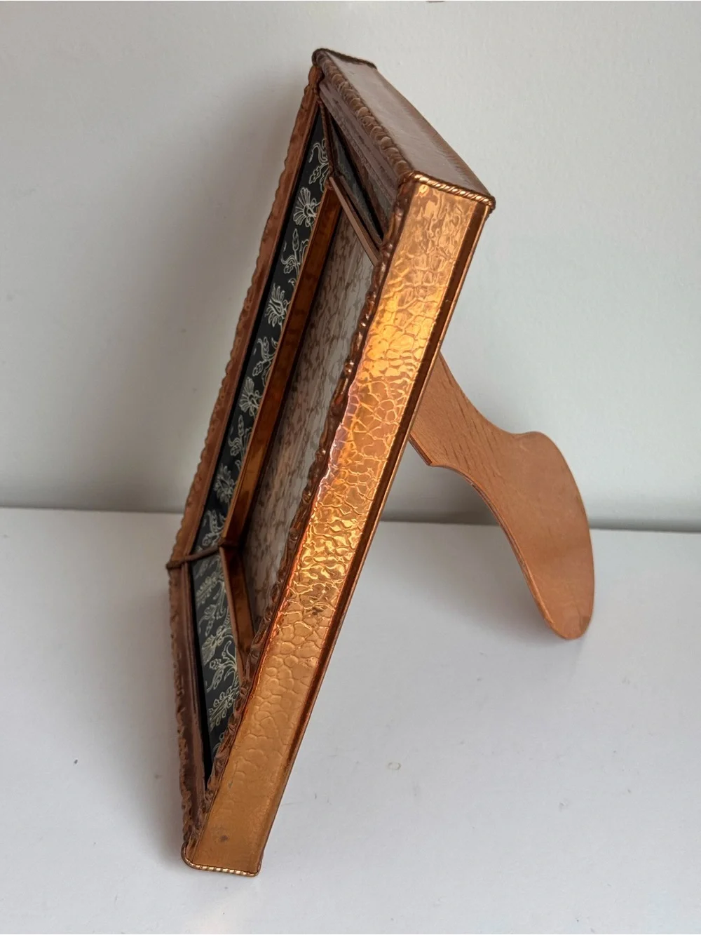 Vintage / Antique MB Italia Mid Century Glass Photo Frame Ornate Brass Black